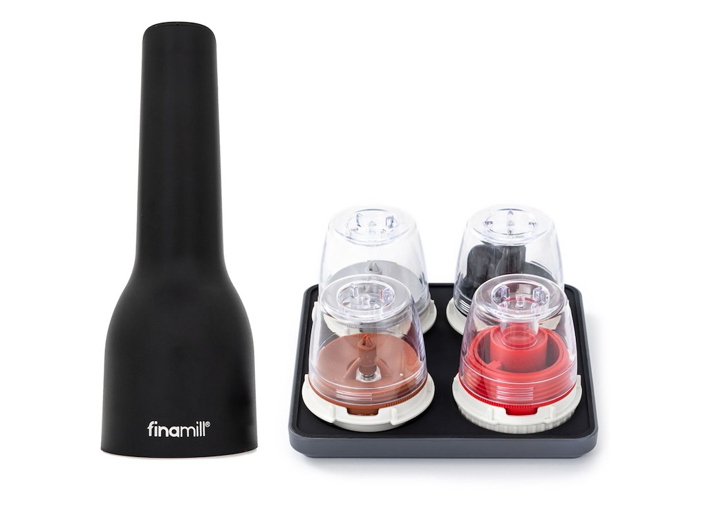 Finamill Krydderikværn sort med 4 beholder