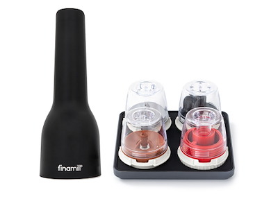 Finamill Krydderikværn sort med 4 beholder