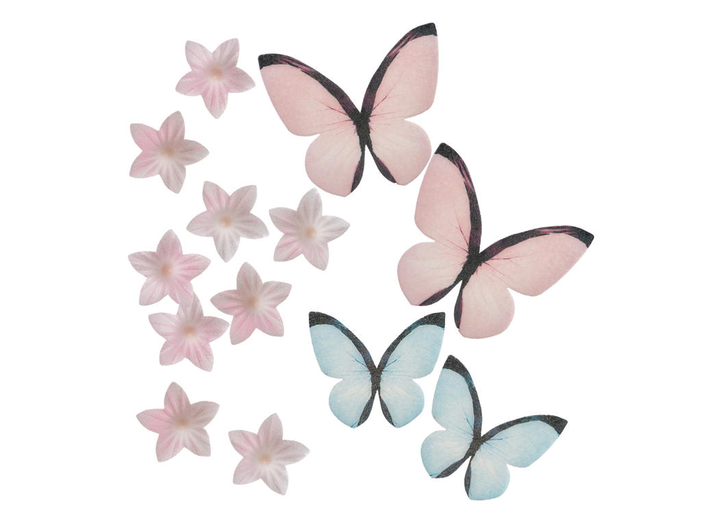 Vaffel blomst og sommerfugl - Blå & Pink