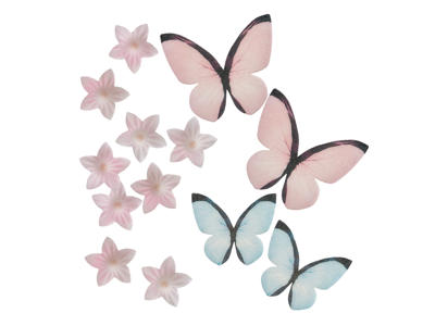 Vaffel blomst og sommerfugl - Blå & Pink