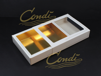 Kageæske hvid/guld 171x131x32 mm med rude