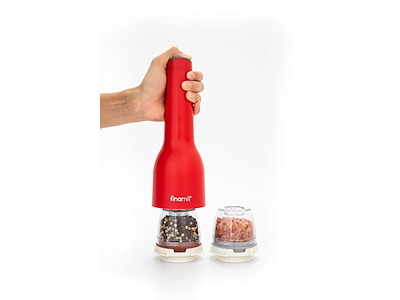 Finamill Krydderikværn Rød med 2 beholder